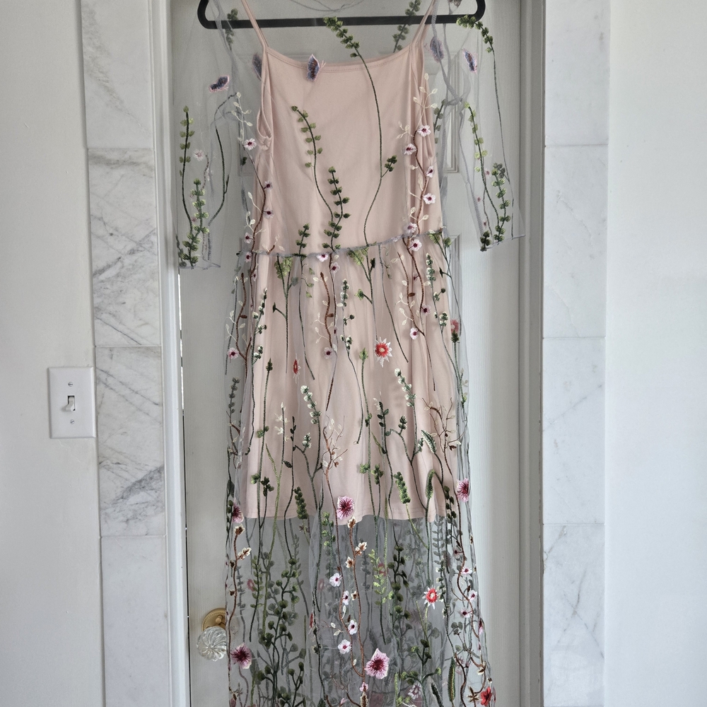 Floral Embroidered Pink Dress